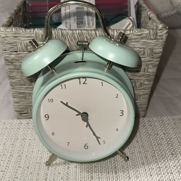 Retro Mint White Gray Alarm Clock - Picture 1 of 5